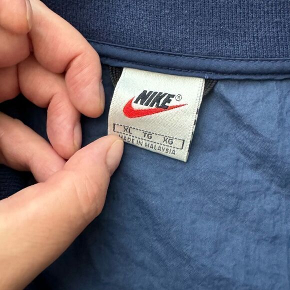Vtg 90s Nike Windbreaker Jacket Blue Mock Neck Zip Nylon Embroidered Logo Sz XL - Picture 10 of 12